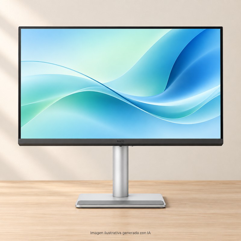 Ilustración generada con IA de la BenQ MA270U; apariencia aproximada.