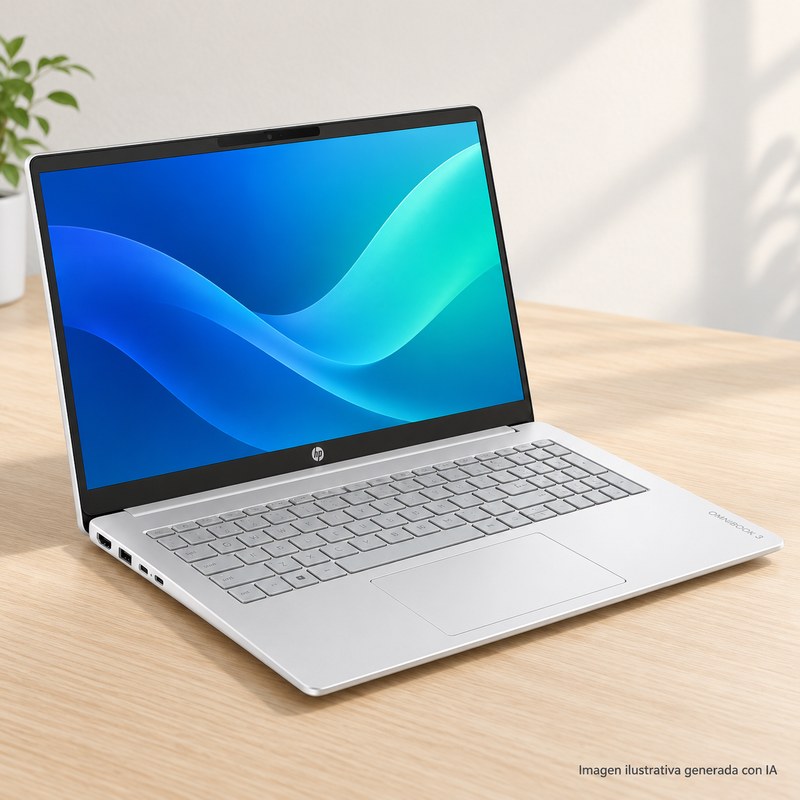 Ilustración generada con IA de HP OmniBook 3; apariencia aproximada.
