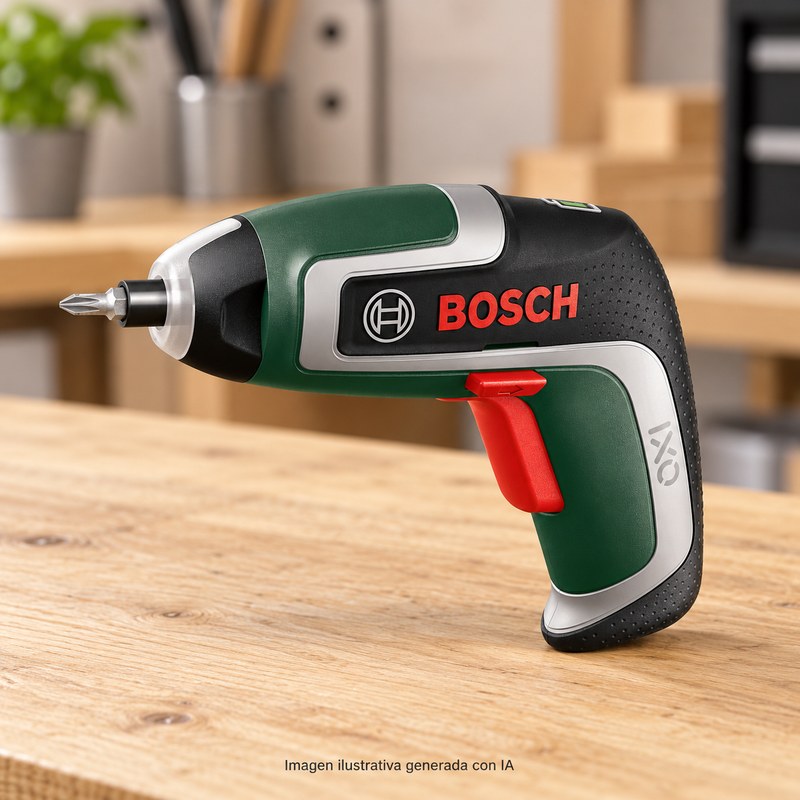 Ilustración generada con IA de la Bosch IXO 7; apariencia aproximada.