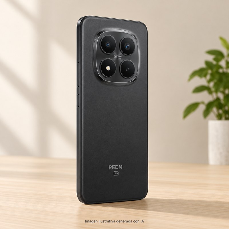Ilustración generada con IA de Xiaomi Redmi Note 15 Pro+; apariencia aproximada.
